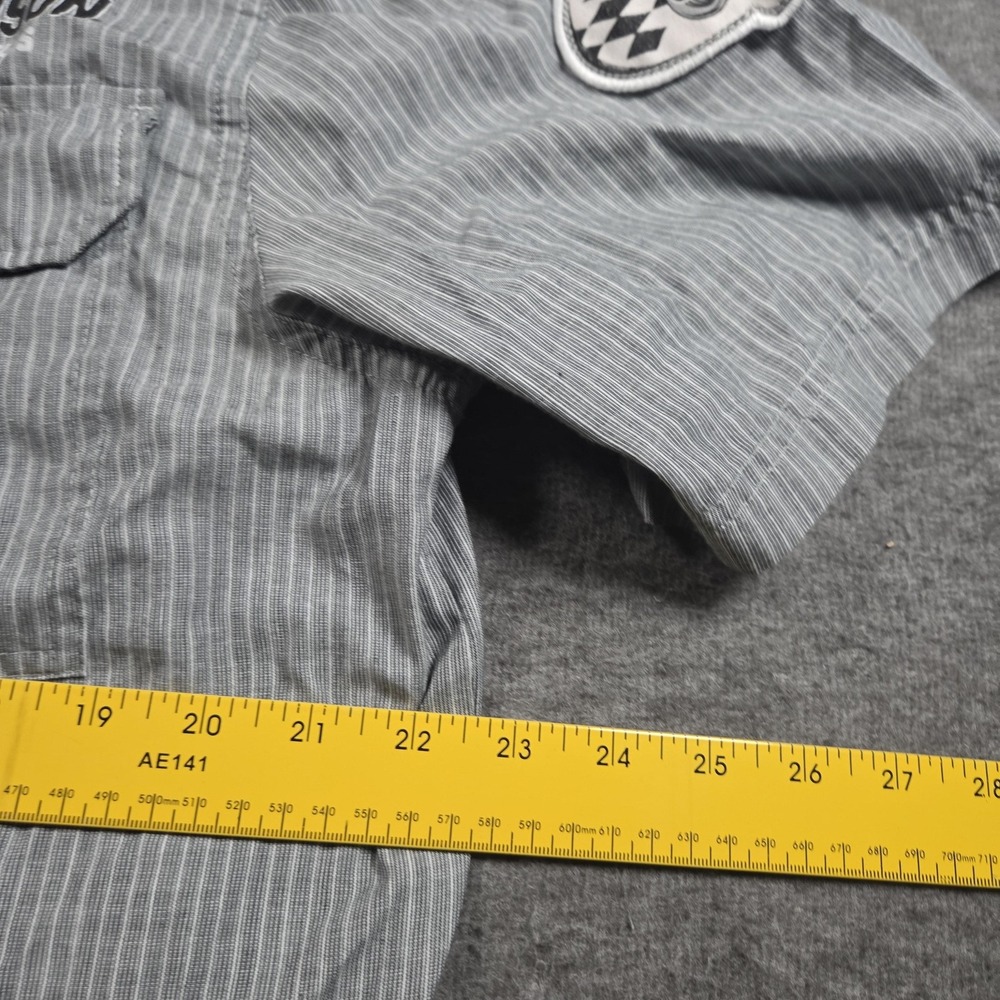 Harley-Davidson Shirt Mens Large Gray Striped Short Sleeve Button Front Patch - Picture 7 of 8